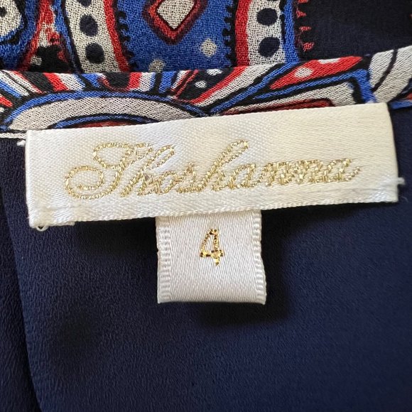 Shoshanna Silk Paisley Long Sleeve Ruffled Dress Red Blue Black size 4 - Picture 10 of 12